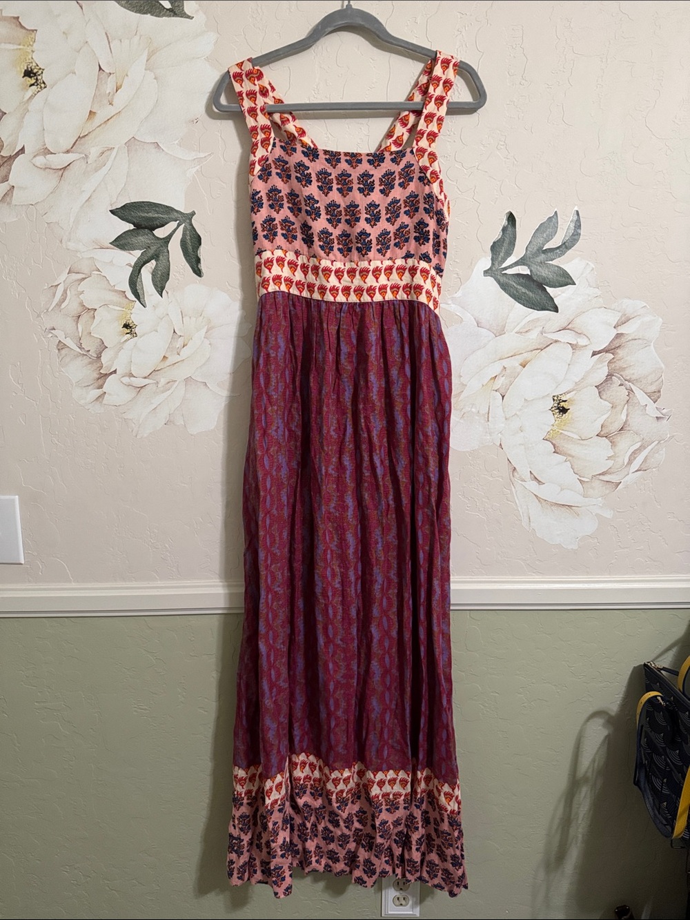 Faherty Bohemian Patterned Maxi Dress in Pink and Plum, Sz. M